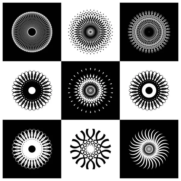 Elementos Diseño Establecidos Iconos Decorativos Abstractos Círculo Blanco Negro Arte — Vector de stock