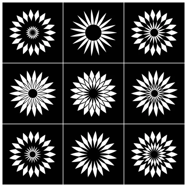 Ensemble d'éléments de conception. Icônes blanches abstraites sur fond noir . — Image vectorielle