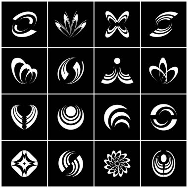 Tasarım öğeleri kümesi. Siyah ve beyaz soyut simgeler. 