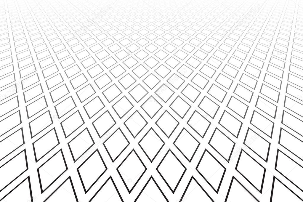 Abstract geometric diamonds pattern. Diminishing perspective. Wh