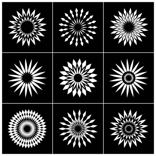 Set di elementi di design. Icone bianche astratte su sfondo nero . — Vettoriale Stock