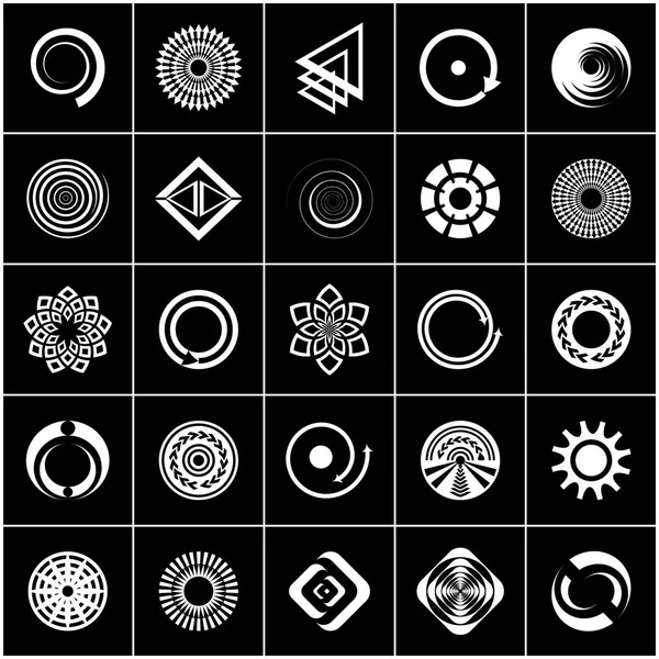 Elementos de diseño establecidos. Iconos blancos abstractos sobre fondo negro . — Vector de stock