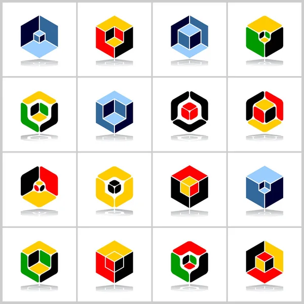 Elementos de design isométrico. Conjunto de hexágonos abstratos. Forma cúbica ic — Vetor de Stock