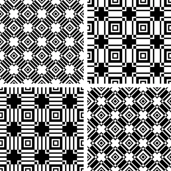 Seamless black and white patterns set. Abstract geometric textur — Stock Vector