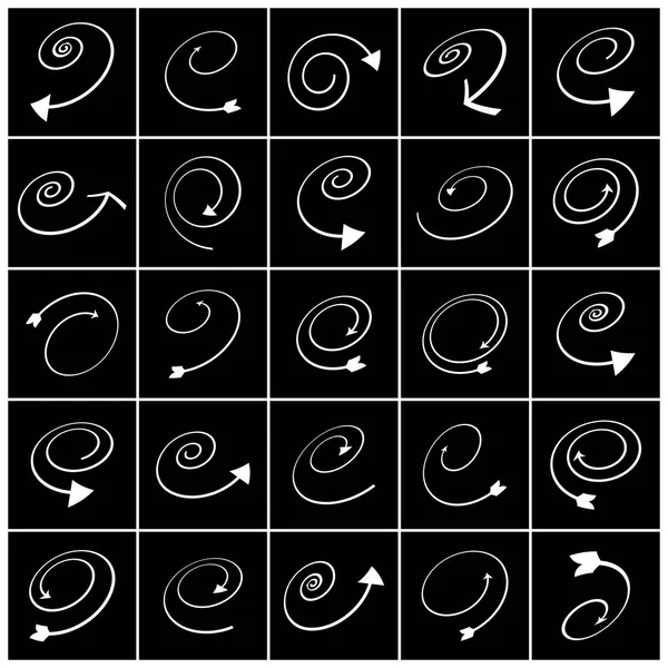 Formas de espiral y flecha. Elementos de diseño establecidos. Símbolos blancos en b — Vector de stock