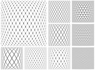 3D geometrik desenler ayarlayın. Dışbükey dokular ve arka planları. 