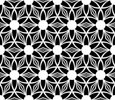 Siyah ve beyaz kesintisiz geometrik çiçek desenli. 