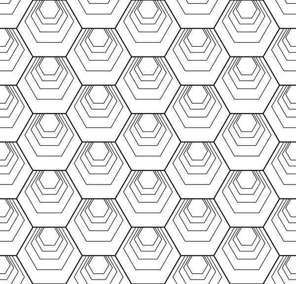 Seamless hexagons pattern. White and black geometric texture and — Stock Vector