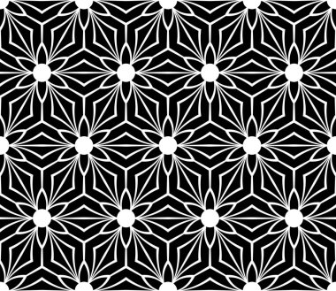 Siyah ve beyaz kesintisiz geometrik çiçek desenli.