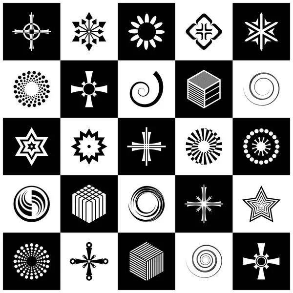 Design elements set. 25 black and white icons. — Stock Vector