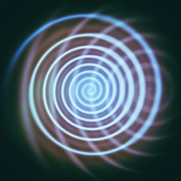 Movimento giratório em espiral. Linha de luz de néon de hélice e seu reflexo . — Fotografia de Stock