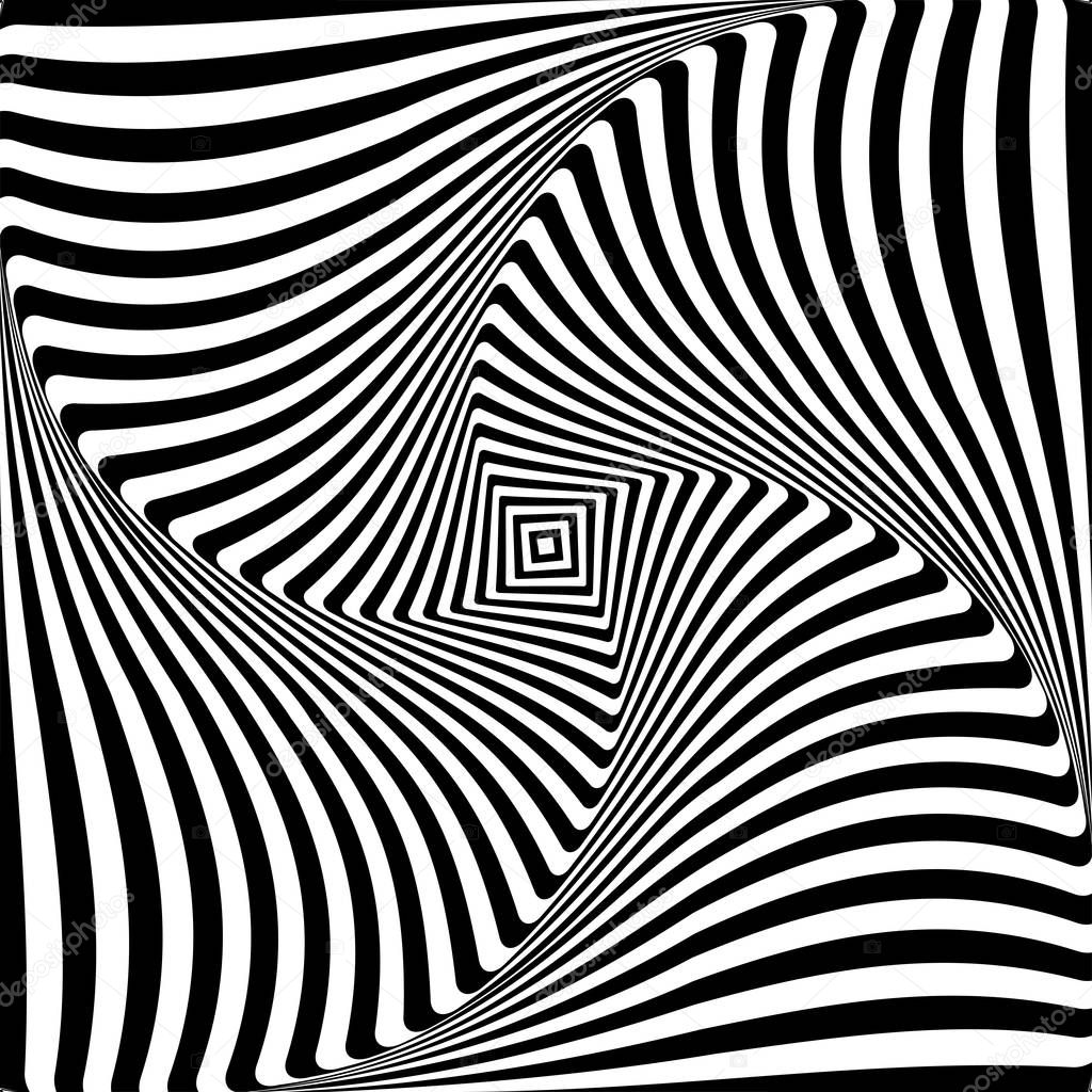 Abstract op art graphic design. Illusion of torsion rotation movement. Vector illustration.