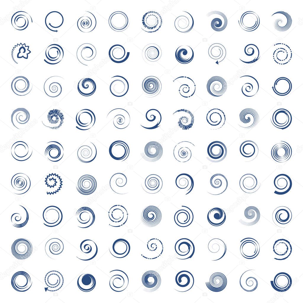 Design elements set. 81 spiral icons. Vector art.