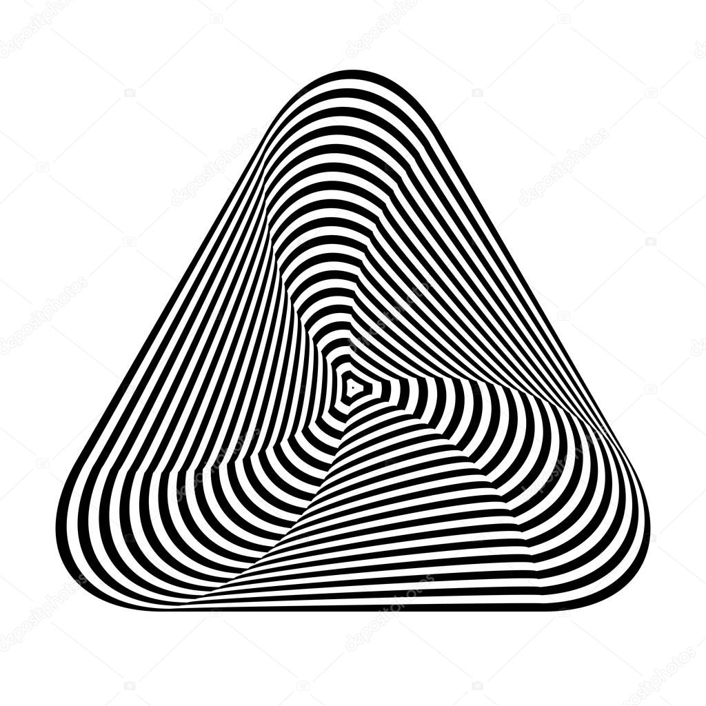 Op art geometric design element. Triangle. 3D shape. Vector art.