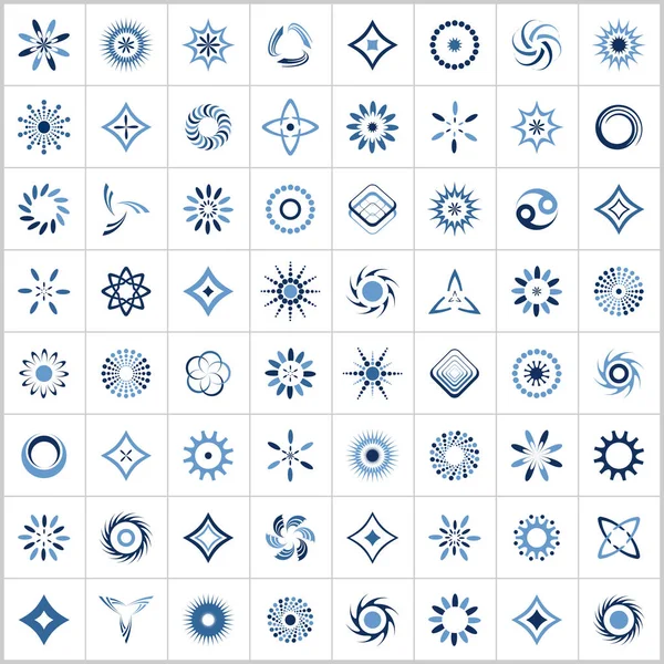 Gestaltungselemente gesetzt. 64 abstrakte blaue Symbole. — Stockvektor