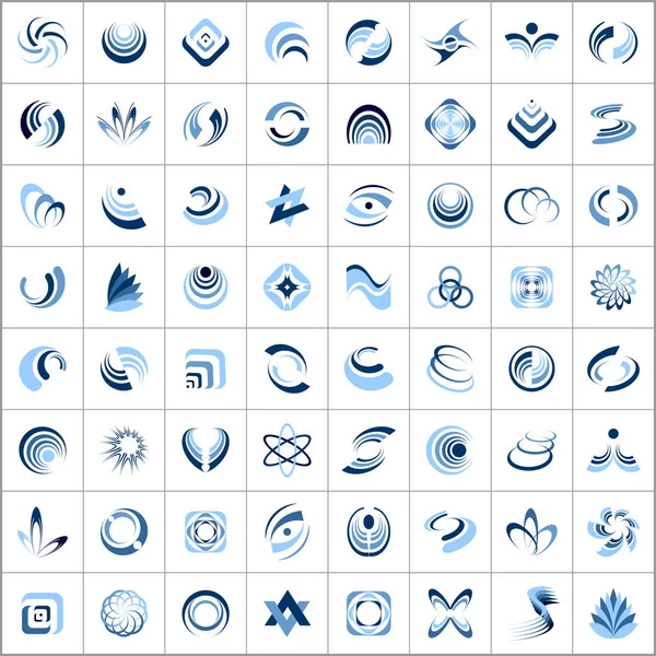 Gestaltungselemente gesetzt. 64 abstrakte blaue Symbole. — Stockvektor