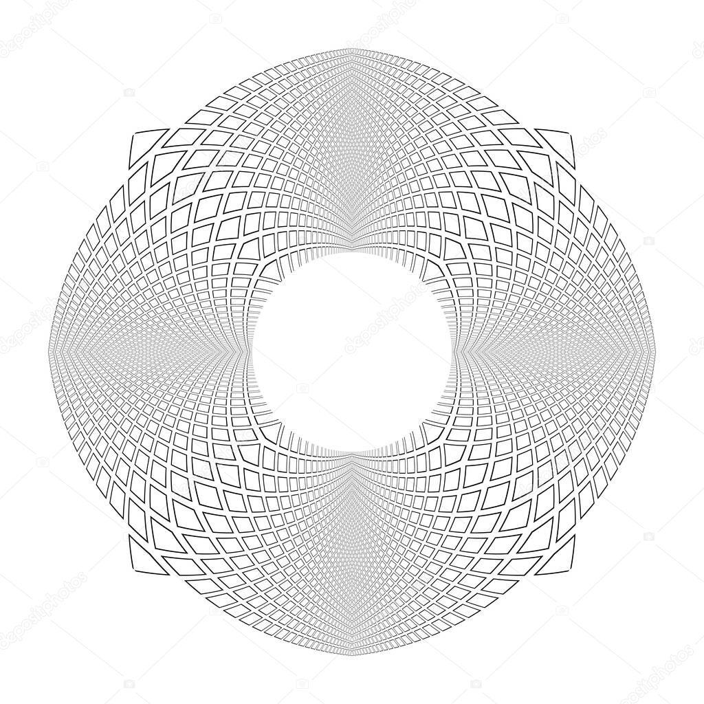 Op art geometric design element. 3D illusion. Convex shape. 