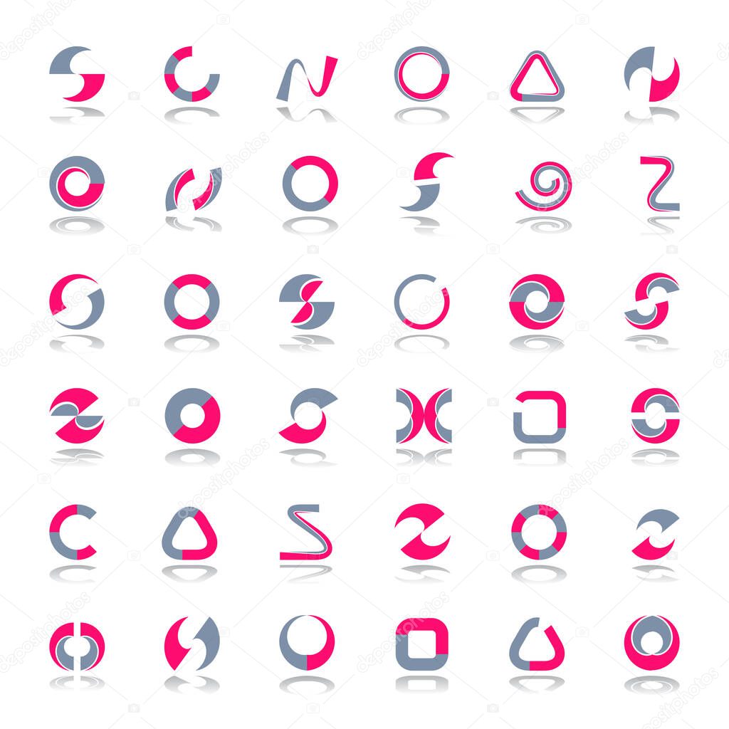 Design elements set. Abstract red and grey geometric icons. Vector art.