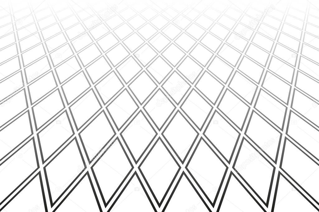 Abstract geometric diamonds pattern. Diminishing perspective. White textured background. Vector art.