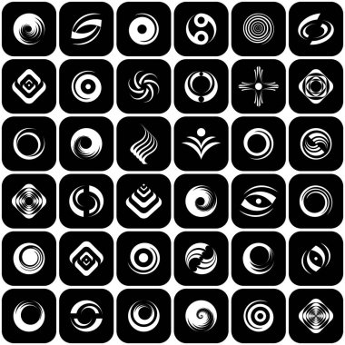 Tasarım elemanları ayarlandı. Soyut beyaz ve siyah simgeler. Vektör sanatı.