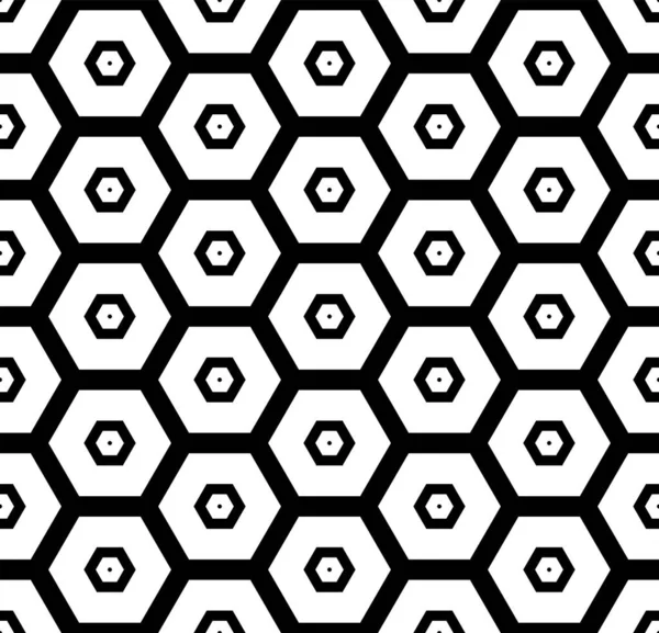 Nahtlose Geometrische Sechsecke Mit Schwarzen Und Weißen Mustern Und Strukturen — Stockvektor