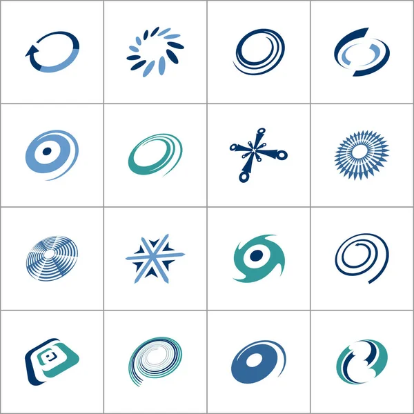 Círculo Espiral Abstracto Elementos Diseño Forma Cruz Conjunto Iconos Abstractos — Vector de stock