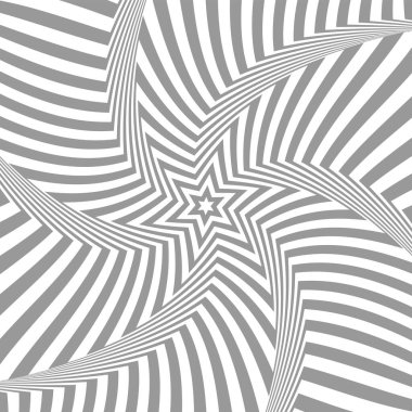 Operasyon sanatının soyut yıldız deseni ve bükülmüş hareket illüzyonu. Vektör illüstrasyonu.