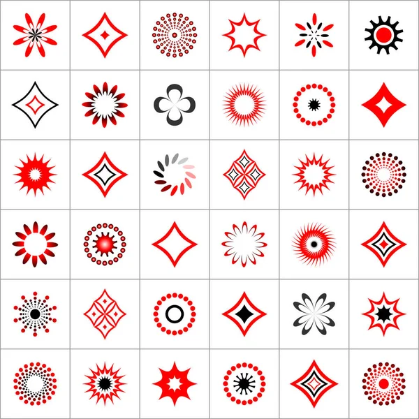 Design Elements Set Abstract Flower Star Sun Diamond Circlel Shape — Stock Vector