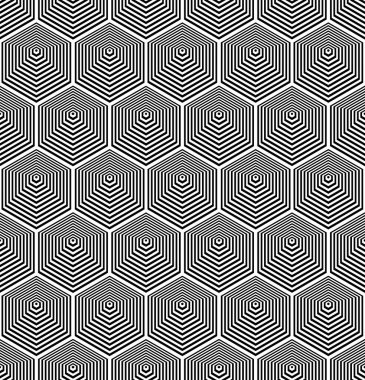 Çizgi dokusuyla kusursuz geometrik altıgen deseni. Vektör sanatı.