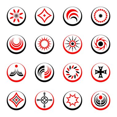 Tasarım için elementler olarak soyut simgeler belirlendi. Vektör sanatı.