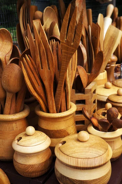 Handicraft Kitchenware Other Handmade Wooden Souvenirs Goods — Stock Photo, Image