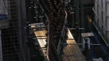Bira fabrikası şişeleri diziyor.