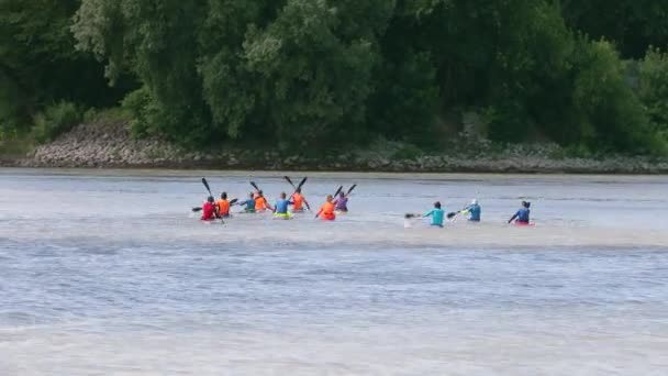 Каякская тренировка на реке — стоковое видео