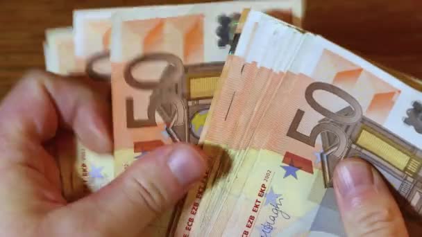 Καταμέτρηση χρημάτων, τραπεζογραμμάτια ευρώ — Αρχείο Βίντεο