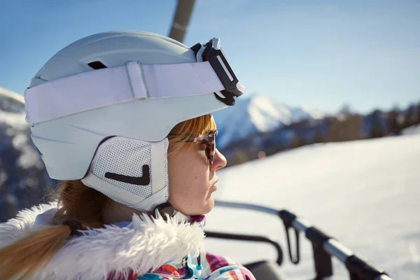 Ski lift female portrait — Stock Photo, Image