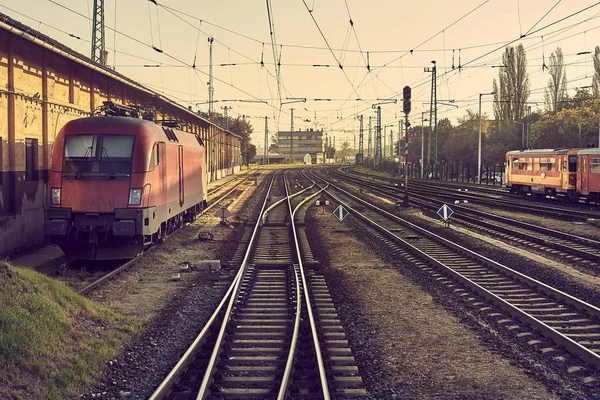 Railway station spår — Stockfoto
