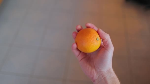 Oranje in de menselijke hand — Stockvideo