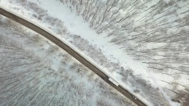 눈 덮인 산악도로 버스 — 비디오