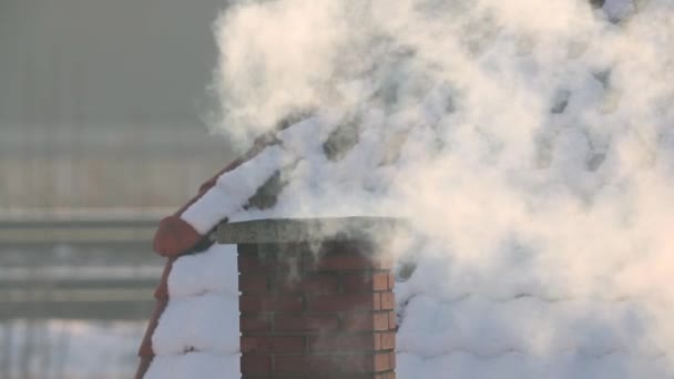 Dohányzó kémény a tetőn — Stock videók