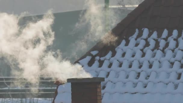 Rökning skorsten på ett tak — Stockvideo