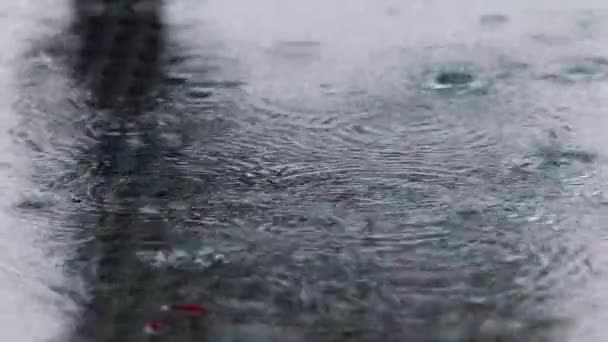 Llueve sobre una mesa de parque — Vídeos de Stock