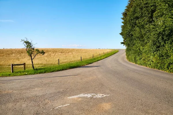 Estrada através de terras agrícolas — Fotografia de Stock