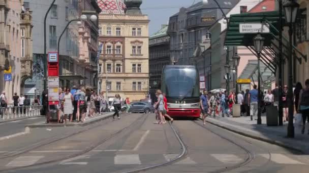 Трамваи на улице — стоковое видео