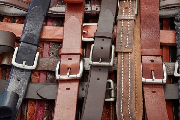 Leather belts at a market — Stock Photo, Image