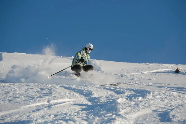 Skiën in verse poedersneeuw — Stockfoto