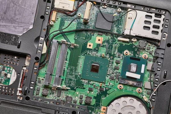 Circuit board closeup, laptop interiors