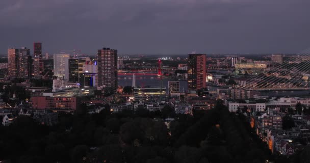 Rotterdam vue panoramique sur la nuit — Video