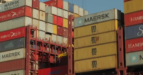 Het lossen van containers van een schip — Stockvideo