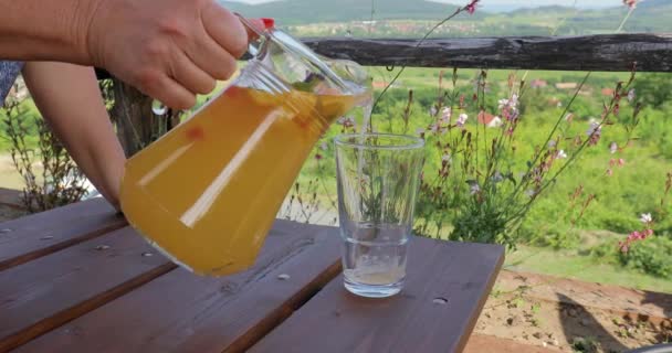 Sirviendo limonada en verano al aire libre — Vídeos de Stock