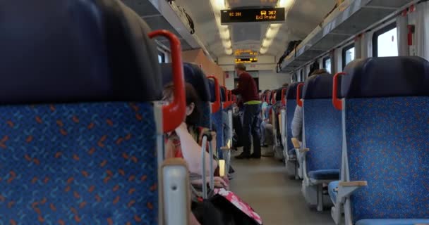 Train ride interior, passengers — Stock Video